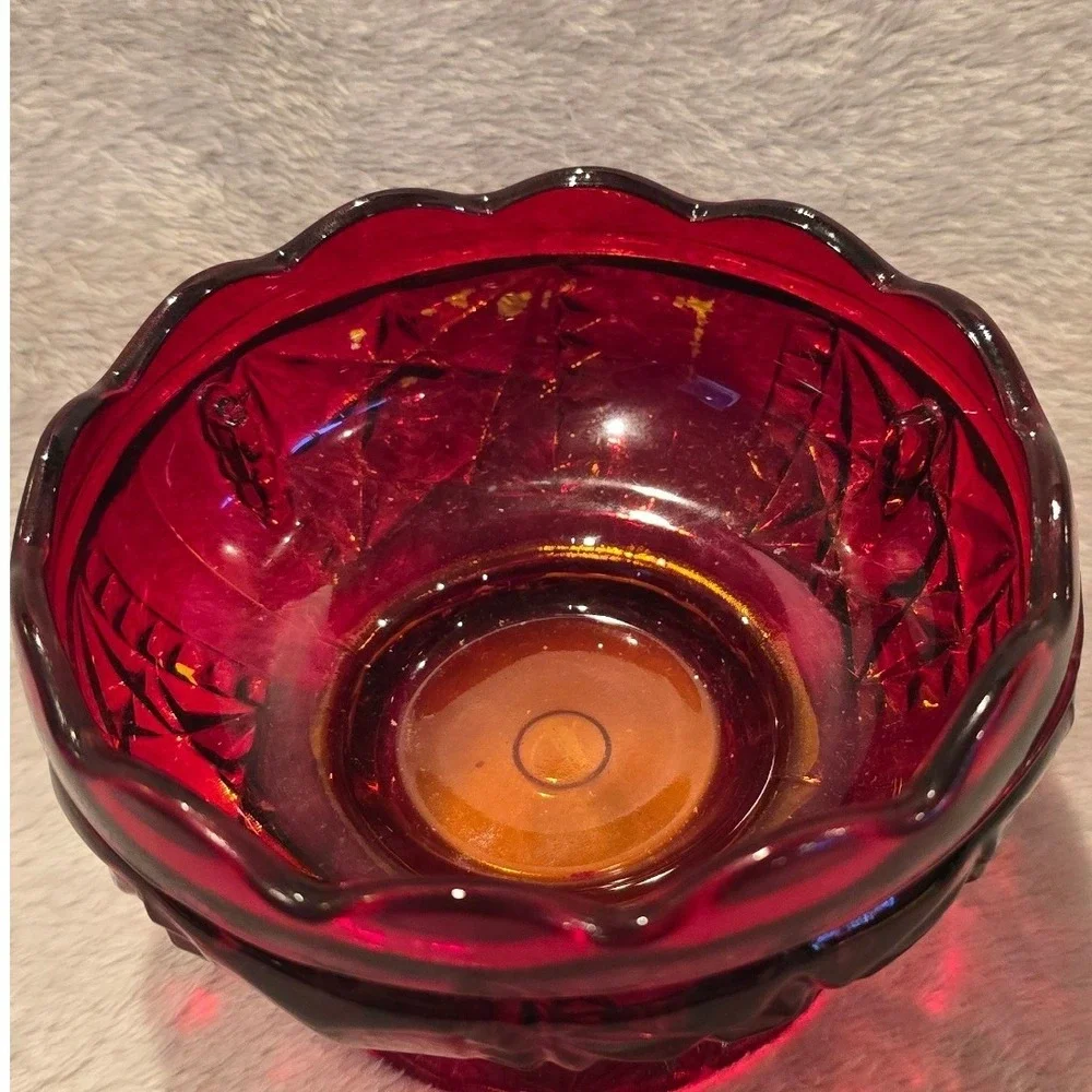 Vintage Indiana Glass Stars and Bars Ruby Flash‎ Red Fairy Lamp Candle Holder